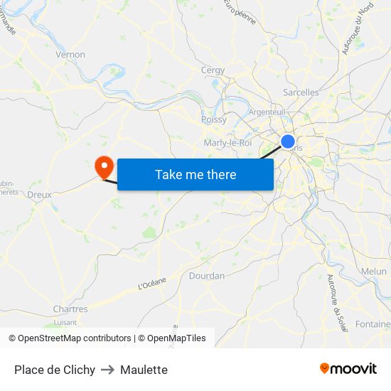 Place de Clichy to Maulette map