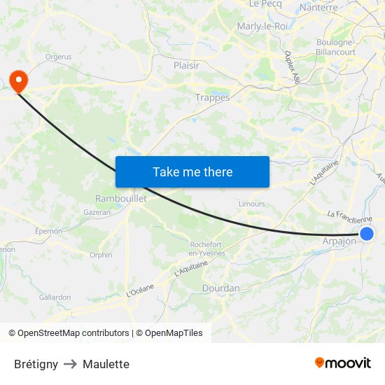 Brétigny to Maulette map