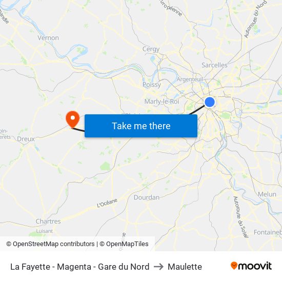 La Fayette - Magenta - Gare du Nord to Maulette map
