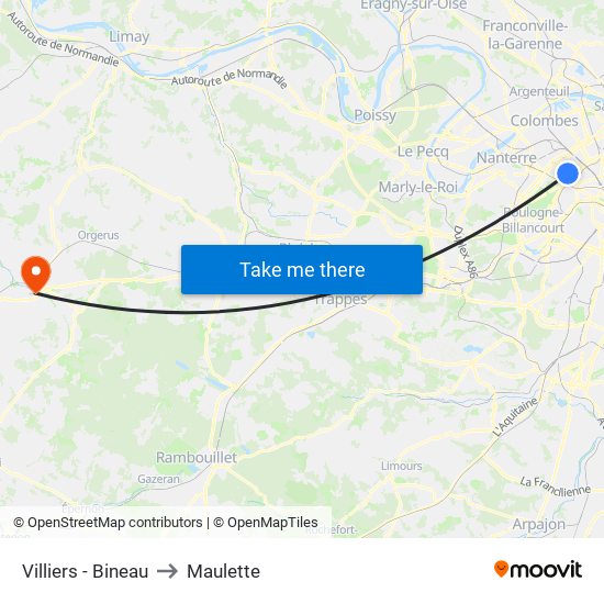 Villiers - Bineau to Maulette map