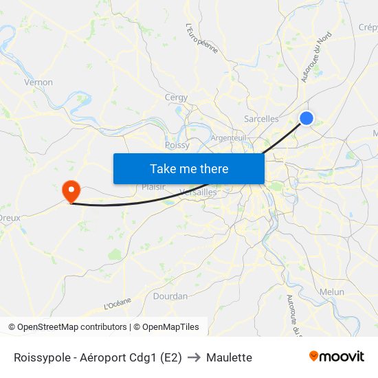 Roissypole - Aéroport Cdg1 (E2) to Maulette map