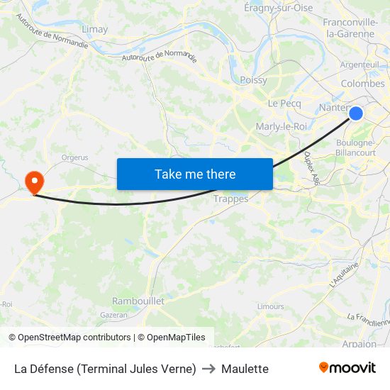 La Défense (Terminal Jules Verne) to Maulette map