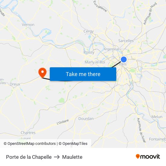 Porte de la Chapelle to Maulette map