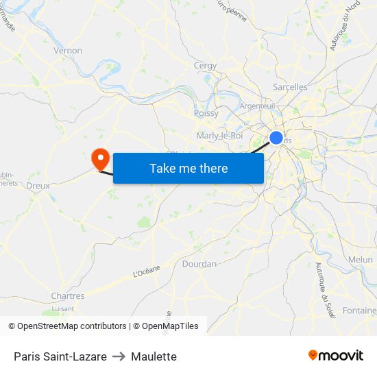Paris Saint-Lazare to Maulette map