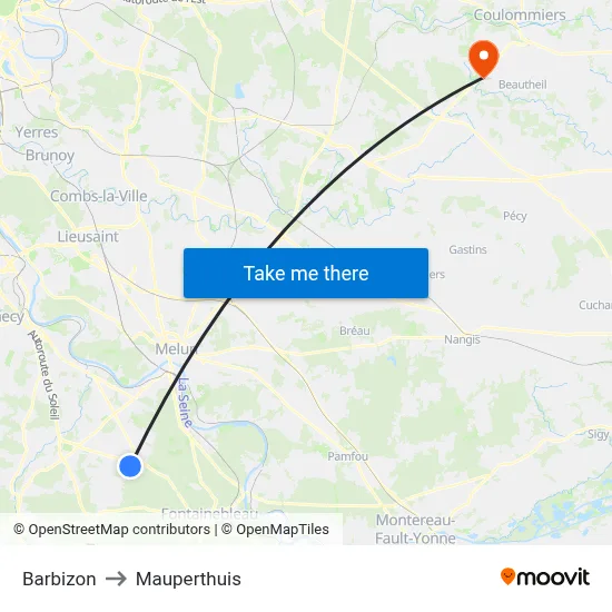 Barbizon to Mauperthuis map