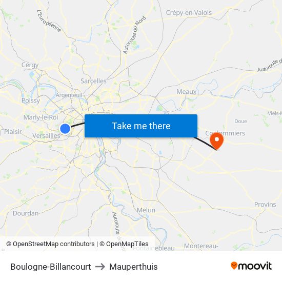 Boulogne-Billancourt to Mauperthuis map