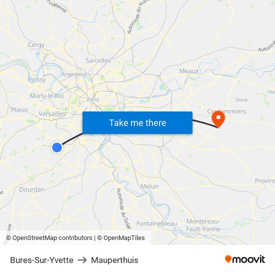 Bures-Sur-Yvette to Mauperthuis map