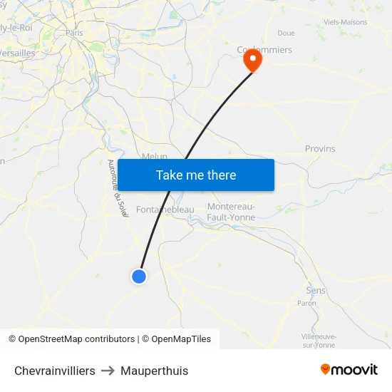 Chevrainvilliers to Mauperthuis map