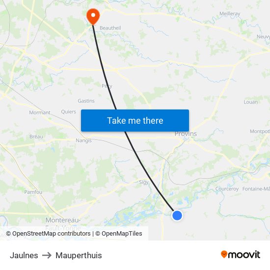 Jaulnes to Mauperthuis map