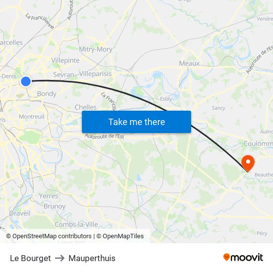 Le Bourget to Mauperthuis map