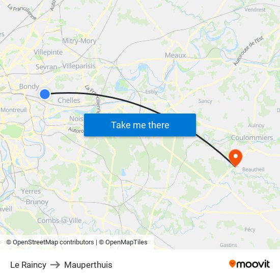 Le Raincy to Mauperthuis map