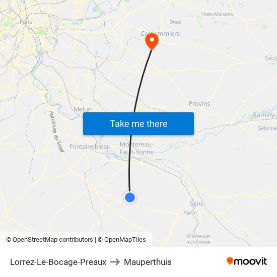 Lorrez-Le-Bocage-Preaux to Mauperthuis map