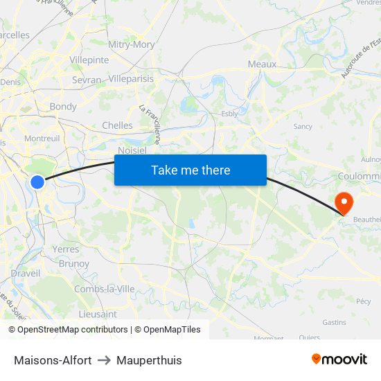 Maisons-Alfort to Mauperthuis map