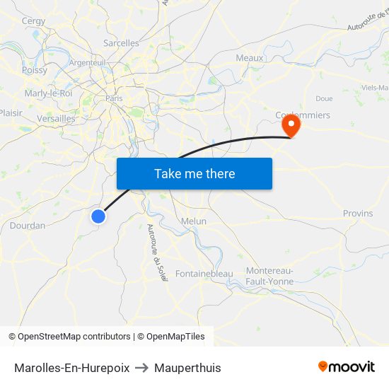 Marolles-En-Hurepoix to Mauperthuis map