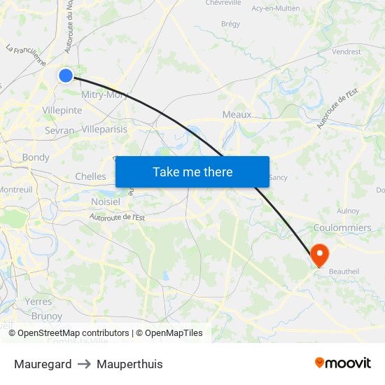 Mauregard to Mauperthuis map