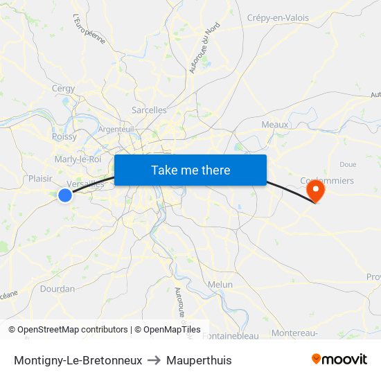 Montigny-Le-Bretonneux to Mauperthuis map
