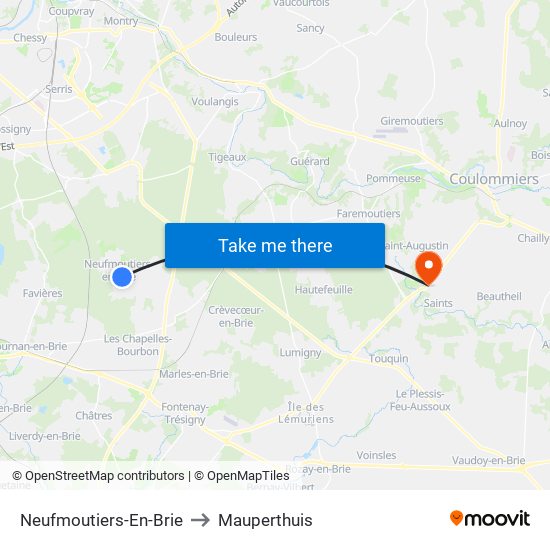 Neufmoutiers-En-Brie to Mauperthuis map