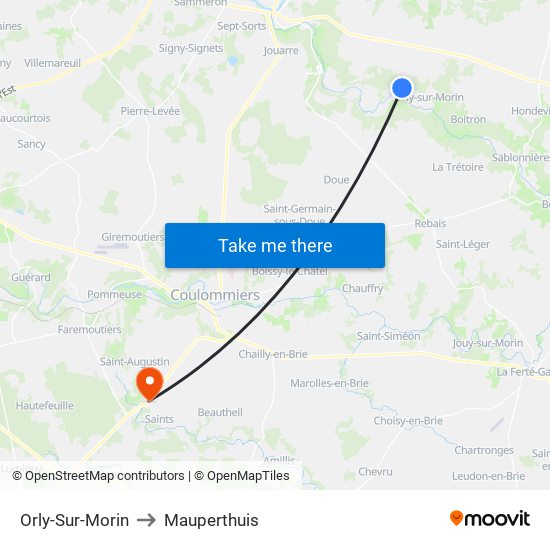 Orly-Sur-Morin to Mauperthuis map