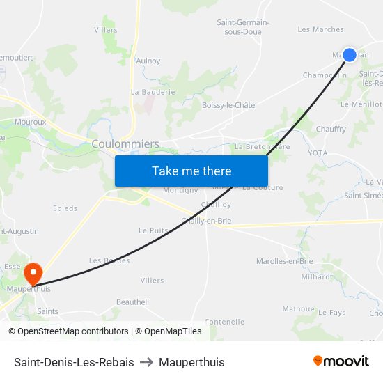 Saint-Denis-Les-Rebais to Mauperthuis map