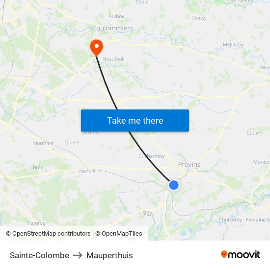 Sainte-Colombe to Mauperthuis map