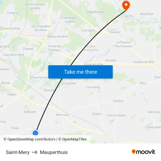Saint-Mery to Mauperthuis map
