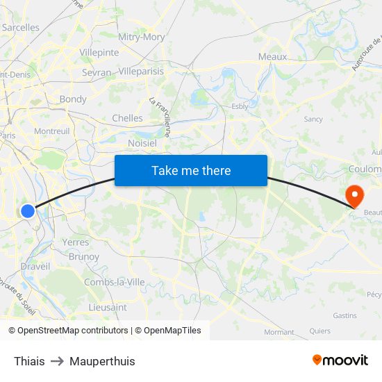 Thiais to Mauperthuis map