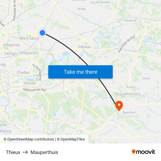 Thieux to Mauperthuis map