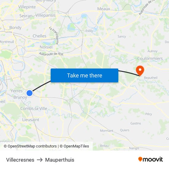 Villecresnes to Mauperthuis map
