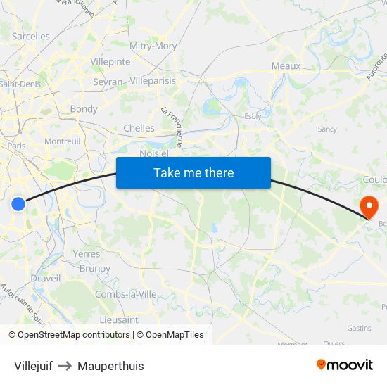 Villejuif to Mauperthuis map