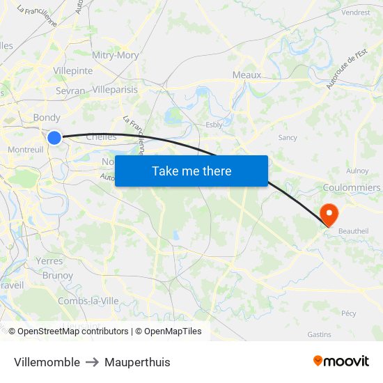 Villemomble to Mauperthuis map