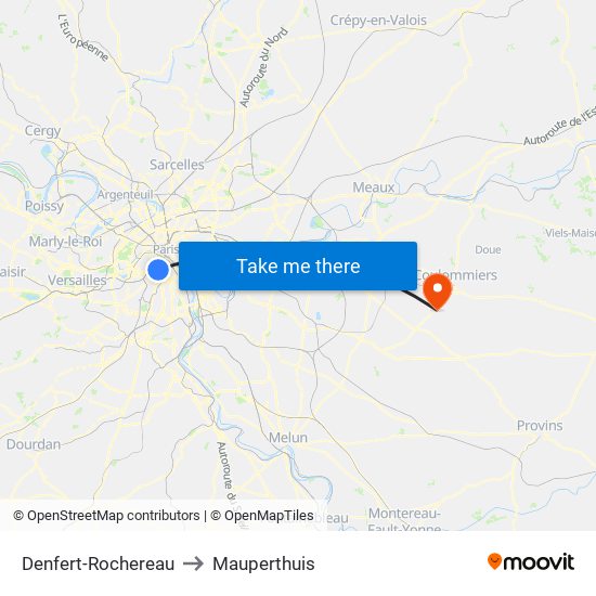 Denfert-Rochereau to Mauperthuis map