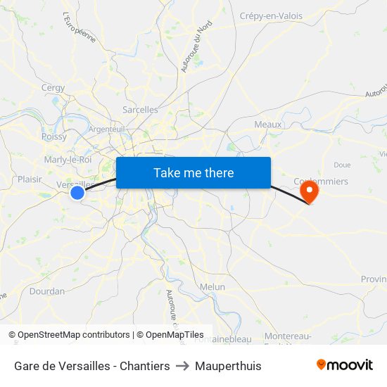 Gare de Versailles - Chantiers to Mauperthuis map