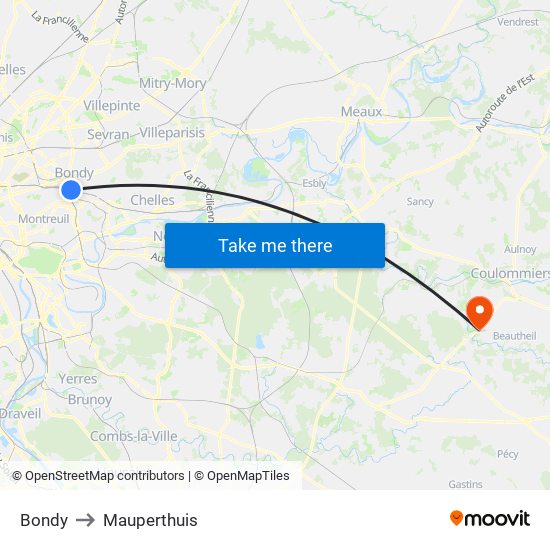 Bondy to Mauperthuis map