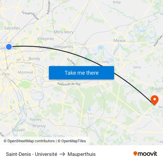 Saint-Denis - Université to Mauperthuis map