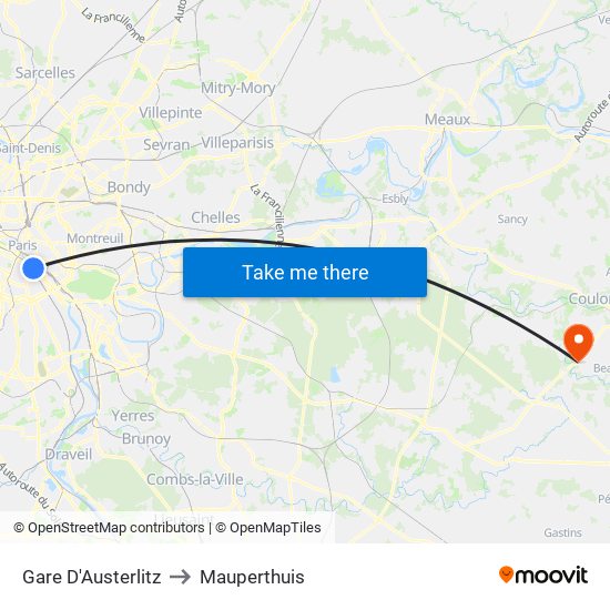 Gare D'Austerlitz to Mauperthuis map