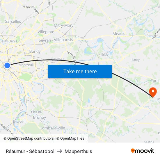 Réaumur - Sébastopol to Mauperthuis map