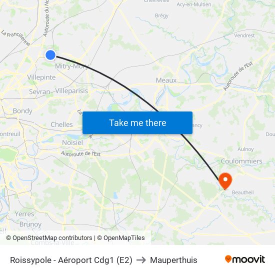Roissypole - Aéroport Cdg1 (E2) to Mauperthuis map
