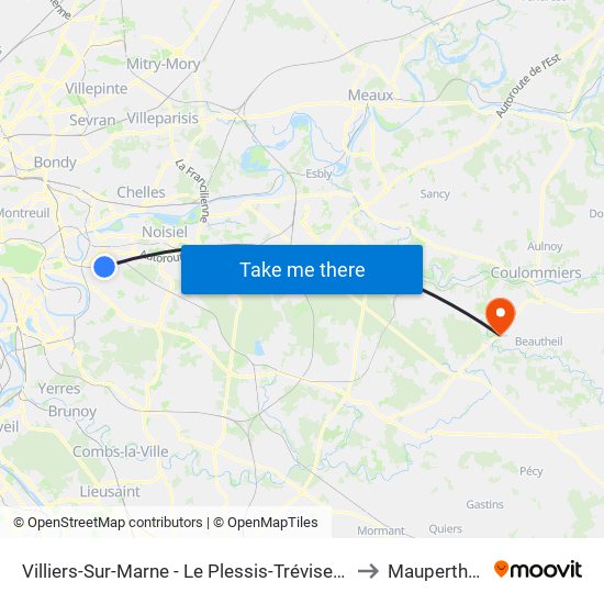 Villiers-Sur-Marne - Le Plessis-Trévise RER to Mauperthuis map
