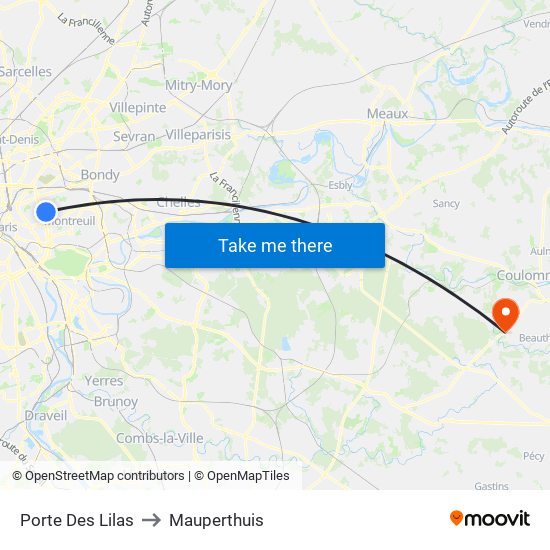 Porte Des Lilas to Mauperthuis map