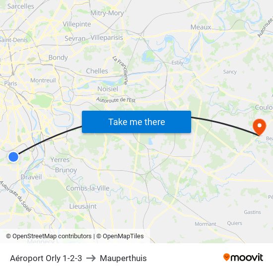 Aéroport Orly 1-2-3 to Mauperthuis map