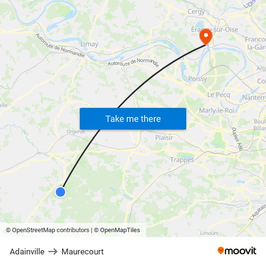 Adainville to Maurecourt map