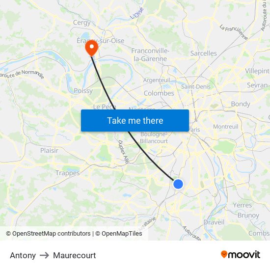 Antony to Maurecourt map