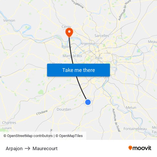 Arpajon to Maurecourt map