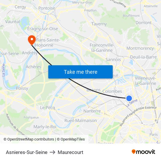Asnieres-Sur-Seine to Maurecourt map