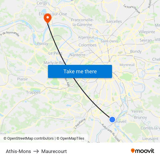 Athis-Mons to Maurecourt map