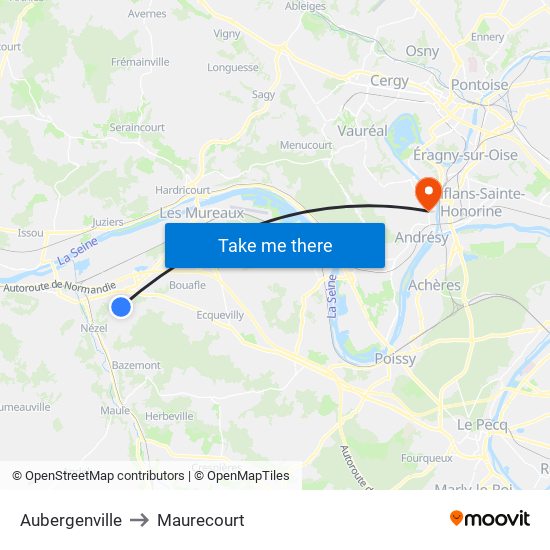 Aubergenville to Maurecourt map