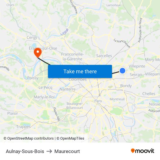 Aulnay-Sous-Bois to Maurecourt map