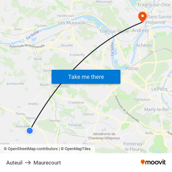 Auteuil to Maurecourt map