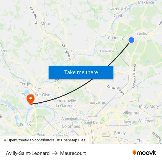 Avilly-Saint-Leonard to Maurecourt map