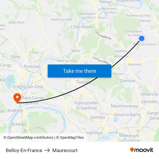 Belloy-En-France to Maurecourt map